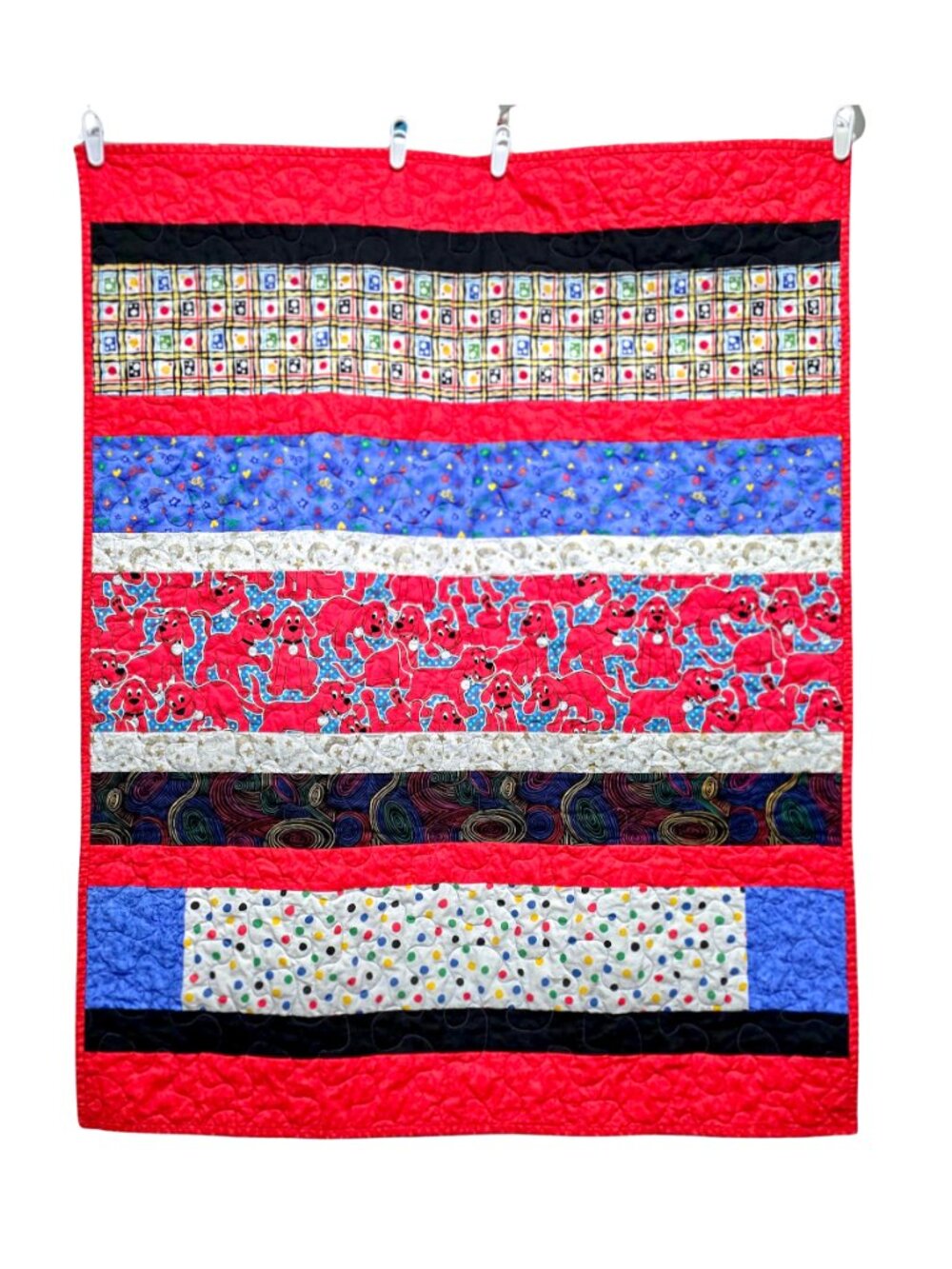Retro Handmade Baby Quilt 36x45 | Clifford The Big Red Dog Crib Blanket